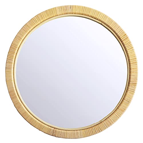 SORBARIA Natural Rattan Skin Wrapped Large Round Mirror - 30 inch, Nautical, Coastal, Natural Style