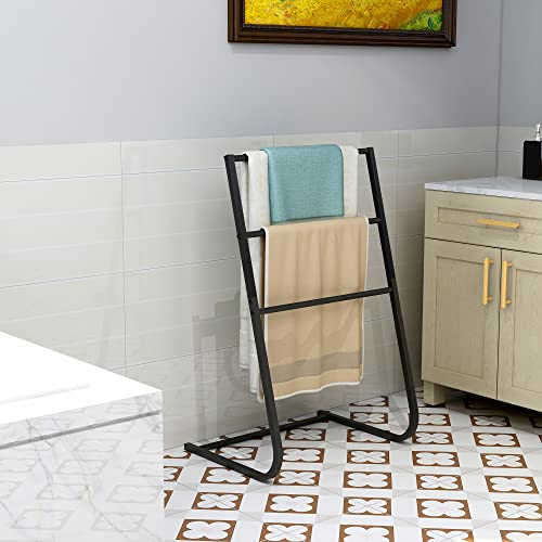 Freestanding Metal Towel Rack Scarf Rack Coat Rack 3 Bars Freestanding Drying Shelf For Bathroom, Bedroom, Living room 3-Tiers Black