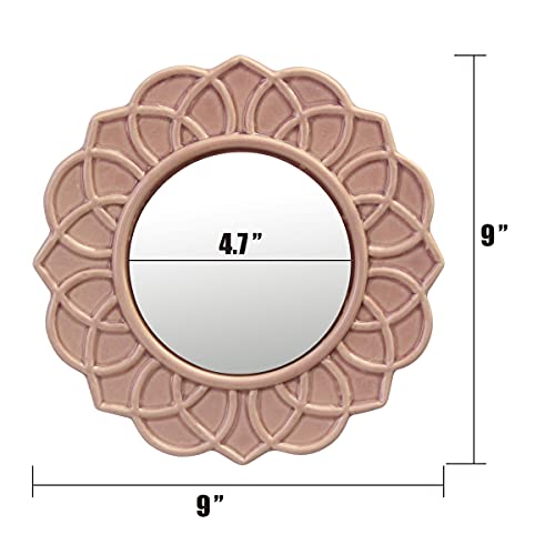 Stonebriar Decorative 9" Pale Pink Round Floral Ceramic Accent Wall Mirror with Attached Hanging Loop, Decorative Decor for The Living Room, Bedr