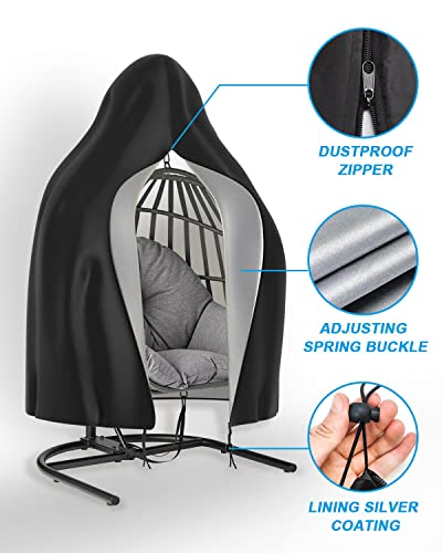 Trongle Egg Chair Cover Waterproof, 190 * 115cm Heavy Duty Outdoor Swing with Zipper and Drawstring, 210D Oxford UV-Anti Windproof Patio Hanging