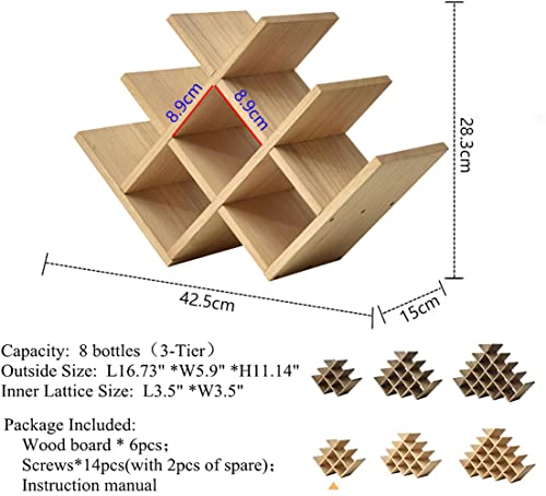 KIRIGEN 8-Bottle Countertop Wine Rack - Wine Bottle Holder for Bar Table/Wine Cabinet Free Standing - Wood 3-Tier Wine Display and Storage Shelve