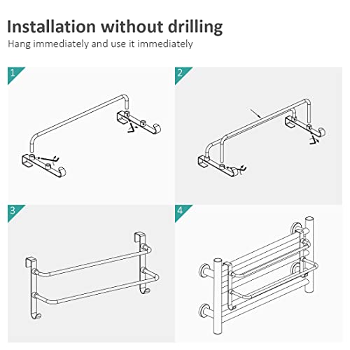 EMKE Double Towel Rail, Bathroom Over the Door Hanging Towel Rack with Hooks, Stainless Steel Sink Towel Holder with Large Space for Kitchen Toil