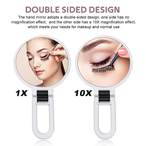 Magnifying Hand Held Mirror, 1x/10x Double Side Magnifying Makeup Mirror Folding Magnification Hand Mirror with Handle for Travel Table Desk Bath