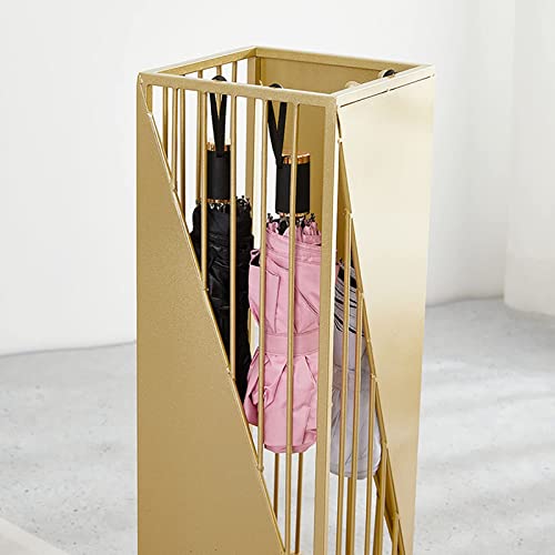 FBITE Umbrella Stands,Square Hollow Out Rack, Nordic Style Entry Hallway Umbrella Holders with Drip Tray & 3 Hooks, for Home/Classroom/Hotel/Offi