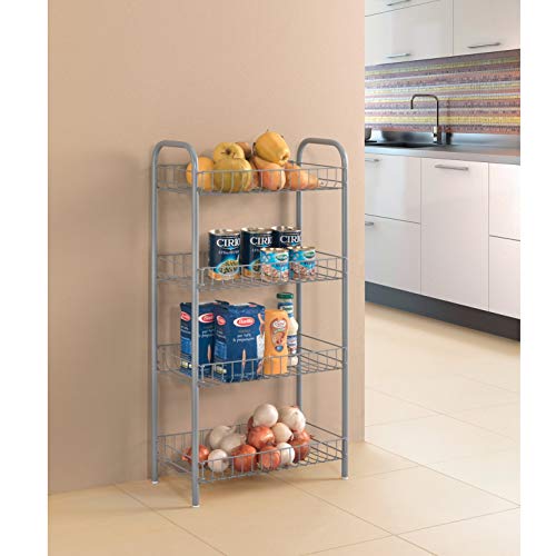 Metaltex Monaco 4-Tier Storage Rack-Multipurpose Shelf for Home Including Kitchen, Bathroom, Office and Garage-Silver, 41 x 23 x 80 Centimetres,