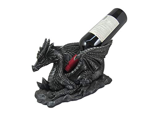 The Grinning Gargoyle HD41361 - 12 Inch Mythical Dragon Table Top Wine Bottle Holder Figure - Home Bar Decor Fantasy Sculpture Decoration - Decor