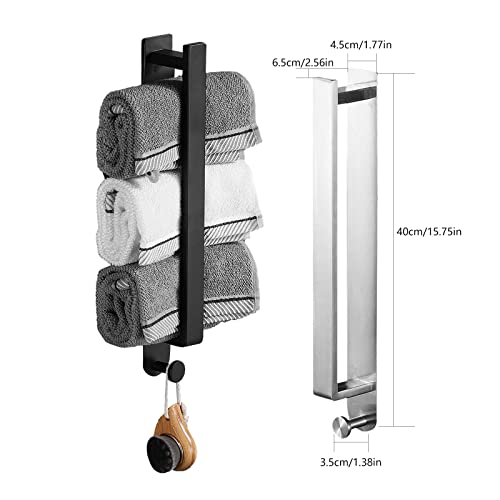 Towel Rail,Towel Rail Wall Mounted,Self Adhesive Towel Holder,No Drilling Stainless Steel Towel Rack with Hook,Bathroom Accessories,40cm Rolled T