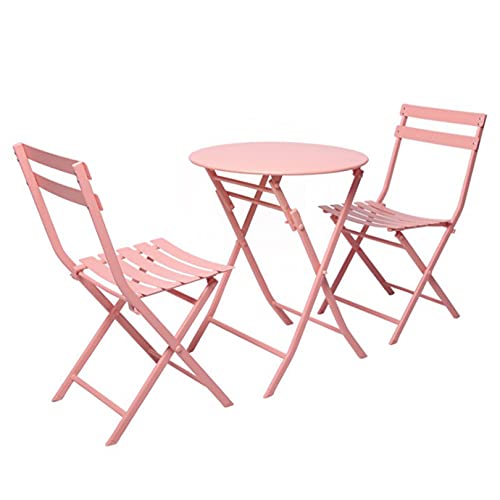 Sijux Indoor/Outdoor 3Pc Metal Folding Set, Foldable Table And Chairs, Thicken 2 Chairs And 1 Table Cafe Garden Dining Set Folding Outdoor Tables