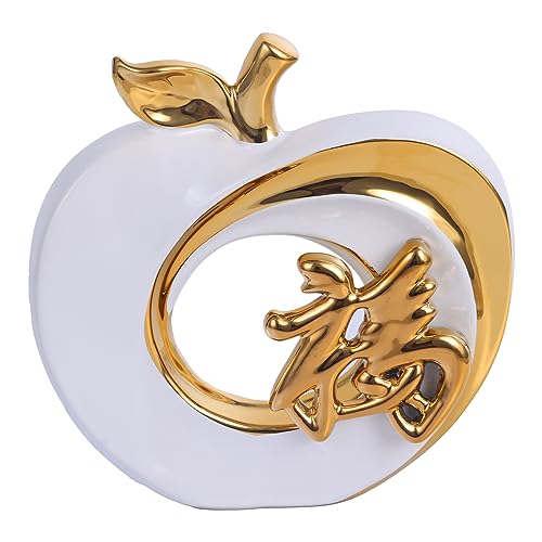 LINYTHER Creative Apple Modern Style Home Furnishings, Chinese Kanji Ceramic Apple Statue, Decorations for Living Room, Bedroom, Wine Cabinet - G