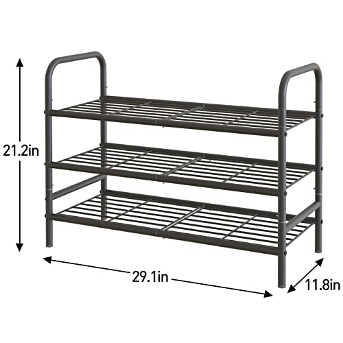Huhote Shoe Rack 3 Tiers Iron Mesh Freestanding Shoe Organizer Storage Shelf, Storage Rack Space Saving Shoe Stand Black Metal Shoe Shelf Garage