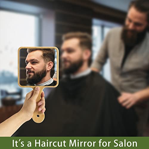 Jasefa Handheld Mirror ,Natural Bamboo Hand Mirror with Handle,Cute Hand held Mirror for Shaving Single-Sided Portable Travel Vanity Mirror for M