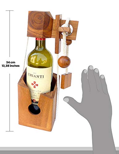 Logica Puzzles Art. Not For Alcoholics - Wooden Brain Teaser - Wine Bottle Puzzle - Difficulty 3/6 Hard - Leonardo da Vinci Collection