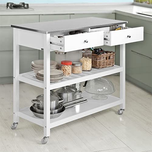 UXZDX Kitchen Storage Serving Trolley Cart With Stainless Steel Worktop Easy to Clean