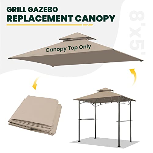 Grill Gazebo Replacement 5' x 8' Canopy Roof, Outdoor BBQ Gazebo Canopy Top Cover, Double Tired Grill Shelter Cover with Durable Polyester Fabric