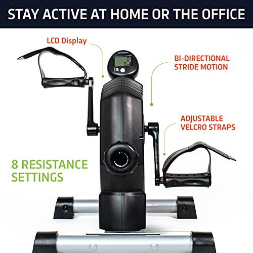 MagneTrainer Pedal Exerciser - Mini Arm & Leg Under Desk Bike – Stationary Bidirectional Bikes for Low Impact Exercise and Physio w/Wide Base and