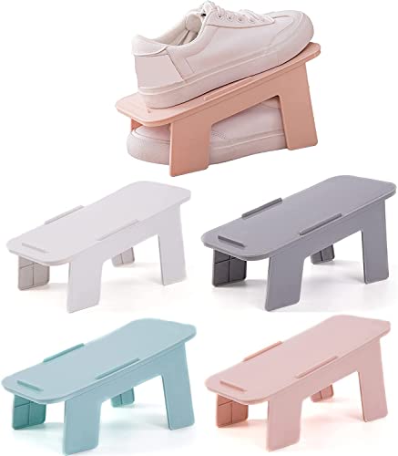 MSYU Shoe Slots Organizer 4 Pack, Double Layer Stack Shoe 50% Space-Saving Storage Shoe Rack Detachable and combinable simple shoe rack creative