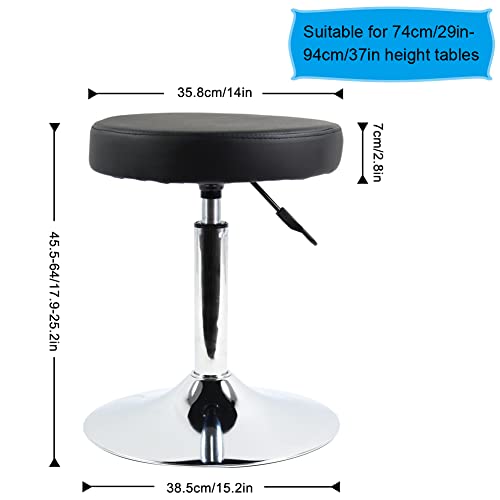 FURWOO PU Leather Round Barber Shop Stool Height Adjustable Swivel Workshop Barber Shop Home Kitchen Short Bar Stools without Backrest Stool (Bla