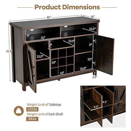 DSHGDJF Buffet Storage Cabinet Farmhouse Sideboard With 9 Bottle Wine Rack And 2 Door Cabinets