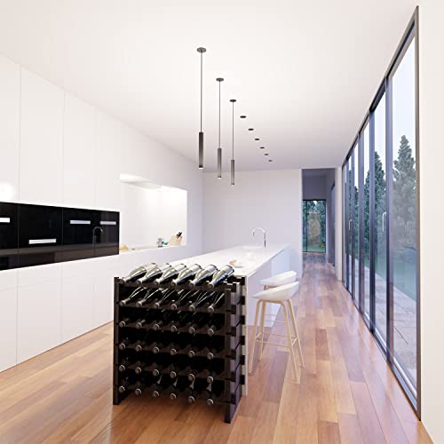 Beyond Your Thoughts Wine Rack Pine Wood 36 Bottle Capacity Stackable Storage Stand Display Shelves, Wobble-Free, Thicker Wood, Black (36 Bottle