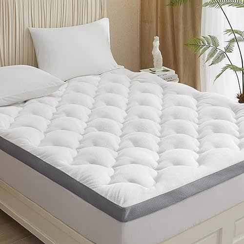 King Mattress Topper for Back Pain, Cooling Mattress Topper for Hot Sleepers, Plush Pillowtop Mattress Topper King, Extra Thick Mattress Pad Cove