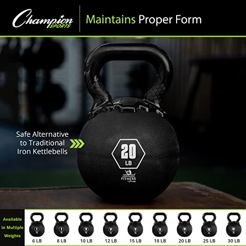 Champion Sports Rhino Kettlebell Rubber Weights, Black - Premium Strength Training Equipment - Multiple Weights