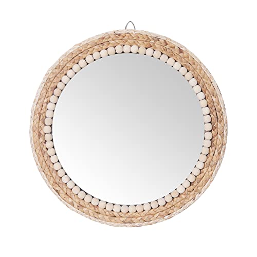C&Z 15 Inch Boho Round Hanging Wall Mirror Decorative Rattan Circle Wall Mounted Mirror for Farmhouse, Living Room, Bedroom, Bathroom