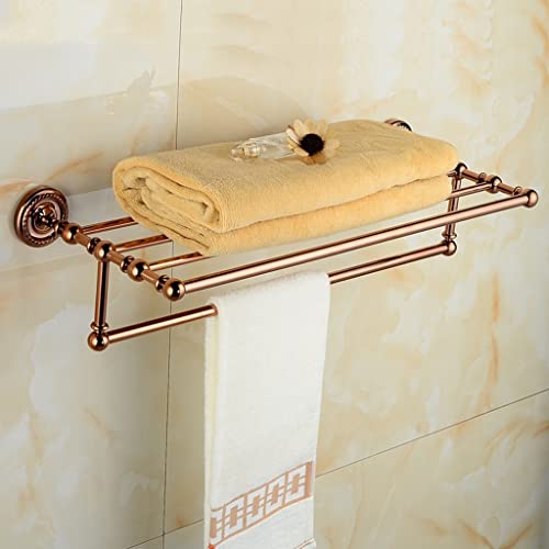 HIGOH Towel Racks,Bathroom Towel Rack Wall Mounted Towel Holder,European-Style Full Copper Rose Double Bath Towel Rack,Antique Bathroom Towel Hol