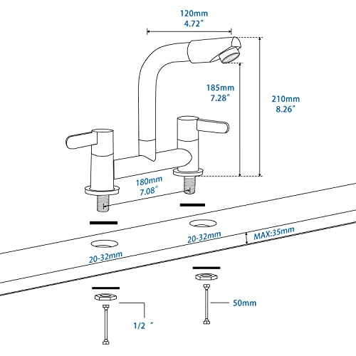 Kitchen Mixer Tap 2 Hole with 360° Aerator, Swivel Sink Bridge Taps Monobloc Dual Lever Faucet, 180mm Centres Deck Mounted with G1/2 Hose UK Stan