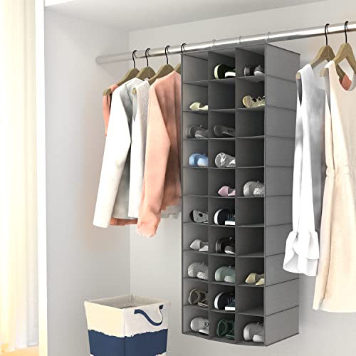 Libeder Hanging Closet Organizers 30 Section Shoe Shelves, Shoe Storage Hanging Shoe Rack, Space Saving Shoe Holder Grey