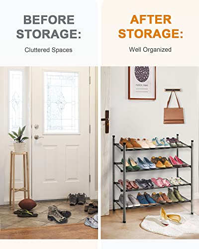 MULISOFT 2-Tier Expandable Shoe Rack, Stackable and Adjustable Shoe Rack Organizer, Sturdy and Durable Metal Shoe Storage Organizer, Vertical Sho