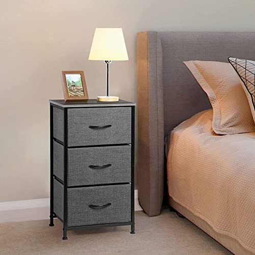 HAITRAL Dresser for Bedroom, 3 Drawer Fabric Dresser, Storage Chest of Drawers with Removable Fabric Bin, Wood Look Top and Steel Frame for Livin