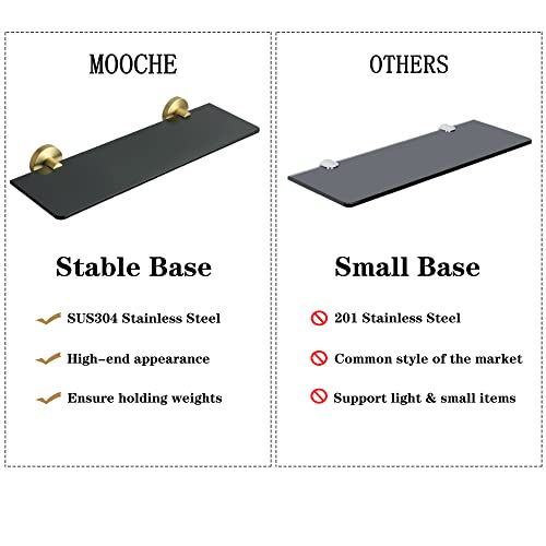 Mooche Bathroom Shelf Tempered Black Glass Shelf Wall Mounted 15 Inch Shower Storage Shelves with SUS304 Stainless Steel Golden Shelf Bracket, GD