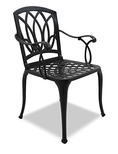 Homeology POSITANO Garden & Patio Table & 2 Large Chairs with Armrests Cast Aluminium Bistro Set - Black