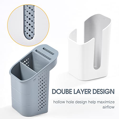 KINGRACK Cutlery Drainer and Sink Caddy, 4-Compartment Storage Organizer for Flatware, Forks, Knives, Spoons and Brushes, Compact Multi-Purpose S