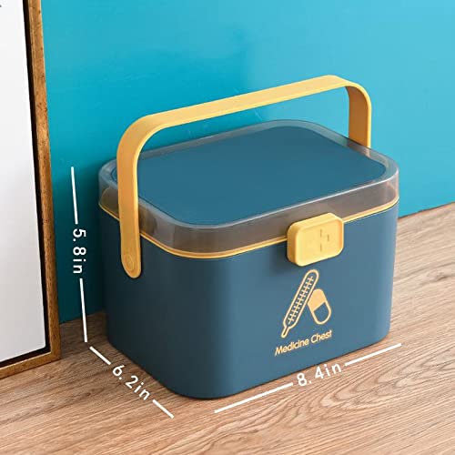 UNYLE Small Home Medicine Storage Box, Folding 2 Tier First Aid Box, Portable Medicine Container Box for Home, School, Office Medicine Storage Co