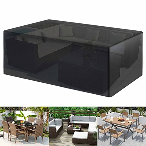 Kaucytue Garden Furniture Cover, 315×160×74CM Heavy Duty 420D Silver Coated Polyester Oxford Fabric Rectangular Outdoor Patio Table Cover UV Prot