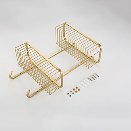 EYHLKM Bathroom Double Shelf Storage Rack Stainless Steel Brushed Gold Bathroom Shower Gel Shampoo Rack