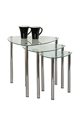ASPECT Arena Set of 3 Nesting END Side Table-Clear Glass,Chrome Legs, 48x48x46 cm