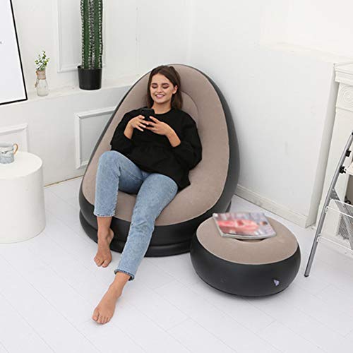 Kisbeibi Inflatable Lazy Sofa with Foot Stool, Sofa Lounge Chair Flocked Lazy Couch Set for Indoor & Outdoor(Coffee)