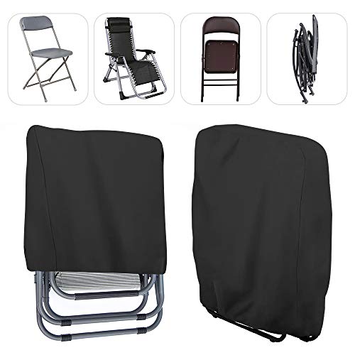 Folding Reclining Chair Cover, 210D Oxford Fabric Garden Stacking Chair Covers, Patio Folding Sunbed Sun Lounger Covers with Storage Bag (Black)