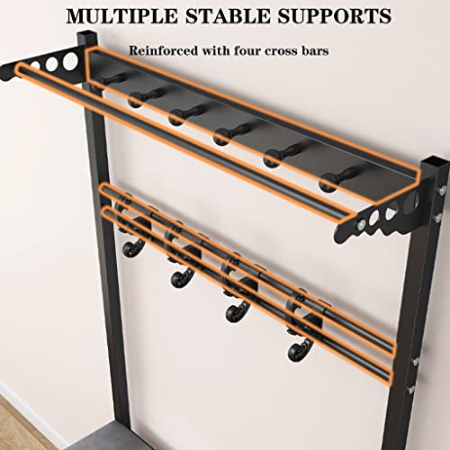 Modern Entry Hall Tree Coat Rack Shoe Storage Bench with 4 Detachable Hooks Industrial Accent Furniture with Metal Frame Multifunction Hallway Be
