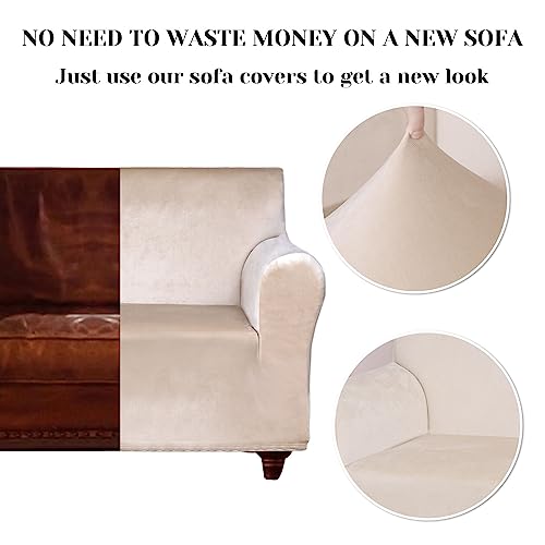 Pretty Jolly Spandex Loveseat Cover Super Soft 1-piece Beige Slipcover for Loveseats Stretch Universal Couch Cover for Living Room Easy Fit Washa