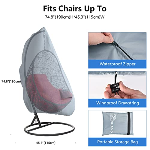 Mrrihand Hanging Egg Chair Cover with Air Outlet 190x115cm,Grey Egg Swing Chair Cover Waterproof with Zipper and Drawstring,Garden Swinging Chair