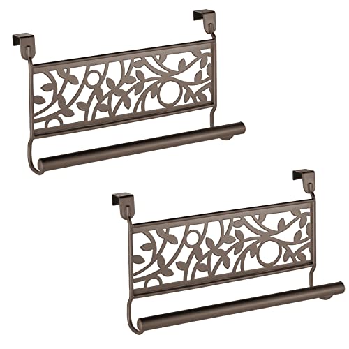 mDesign Tea Towel Holder — Over Door Towel Rail with No Drilling Required — Kitchen Towel Rail — For Kitchens and Bathrooms — Set of 2 — Bronze