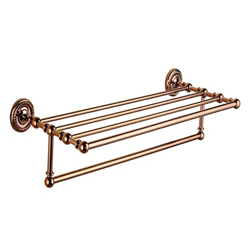 HIGOH Towel Racks,Bathroom Towel Rack Wall Mounted Towel Holder,European-Style Full Copper Rose Double Bath Towel Rack,Antique Bathroom Towel Hol