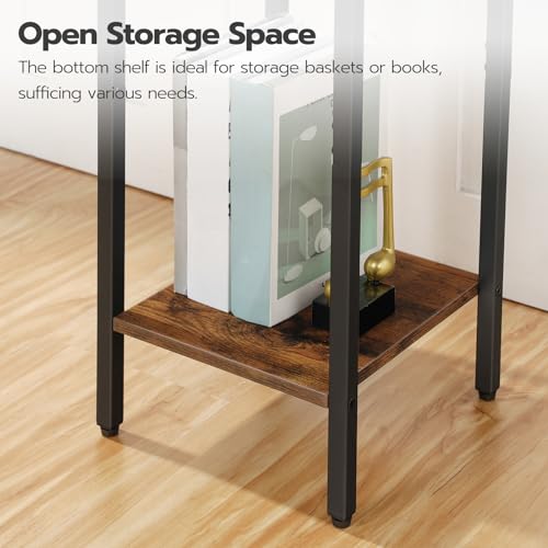 HOOBRO Narrow Bedside Table, Small Bedside Table Set of 2, Telephone Table with 2 Drawers, Slim Side Table with Metal Frame, Tall Nightstand with