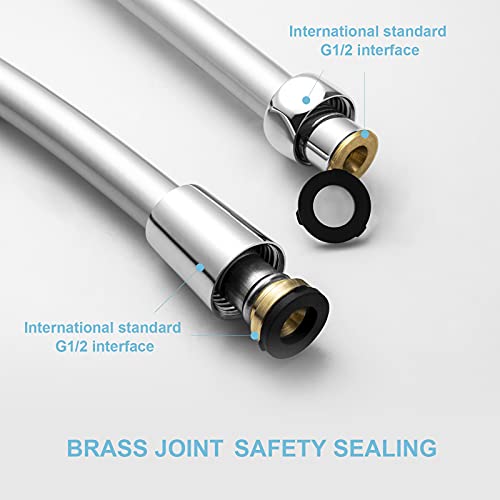 OFFO Shower Hose 3.0m, PVC Universal Smooth Shower Pipe with Shower Hose Washer High Pressure Shower Hose for Bath Taps Replacement Silver