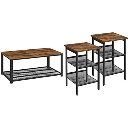 VASAGLE Coffee Table, Cocktail Table, Easy to Assemble, Industrial Side Table, Rustic Brown LCT61X & Side Table Set, Nightstand, Industrial Set o