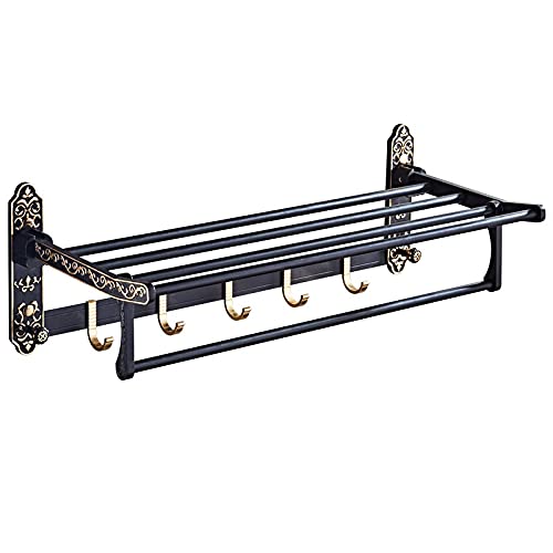 DINGZZ Bathroom Towel Rack Towel Rack Space Aluminum Black Gold Bathroom Pendant Towel Bar Toilet Rack Set