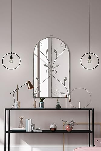 MirrorOutlet The Arcus - Concrete Colour Framed Modern Arched Wall Mirror 31" X 18" (80CM X 46CM) Silver Mirror Glass with Black All weather Back